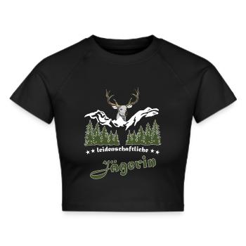 Jägerin Spruch Jagd Hirsch Geschenkidee - Frauen Cropped T-Shirt - Schwarz - Vorne - Marisol (170cm)