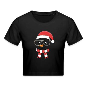 Lustige Weihnachten Schneemann Gesicht Leopard - Frauen Cropped T-Shirt - Schwarz - Vorne - Marisol (170cm)