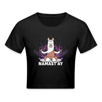 Lamaste - Lustiges Namaste Yoga Lama / Alpaka - Frauen Cropped T-Shirt - Schwarz - Vorne - Marisol (170cm)