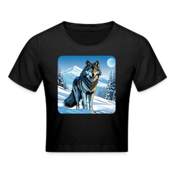 Stolzer Wolf im Winter Spiritanimal - Frauen Cropped T-Shirt - Schwarz - Vorne - Marisol (170cm)