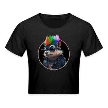 Punk Eichhörnchen mit Regenbogen Irokese Frisur - Frauen Cropped T-Shirt - Schwarz - Vorne - Marisol (170cm)
