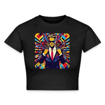 Macho Mann mit Anzug und Krawatte im Retro Stil - Frauen Cropped T-Shirt - Schwarz - Vorne - Marisol (170cm)