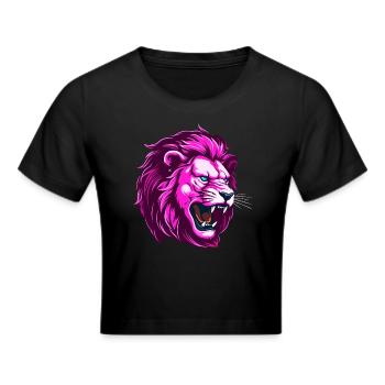 Pink Lion Head - Cropped T-Shirt - black - Front - Marisol (170cm)