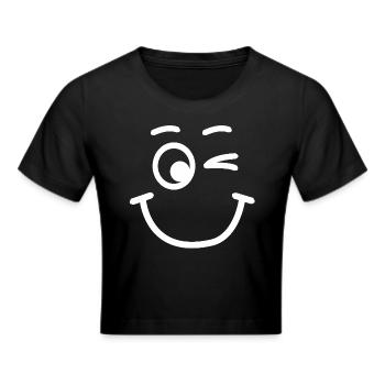 Zwinkergesicht | lustige Bilder, Humor, zwinkern - Frauen Cropped T-Shirt - Schwarz - Vorne - Marisol (170cm)