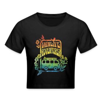 Vanlife - Regenbogenfarbene Blumen - Frauen Cropped T-Shirt - Schwarz - Vorne - Marisol (170cm)