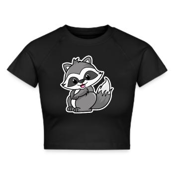 cute raccoon cartoon - Cropped T-Shirt - black - Front - Marisol (170cm)
