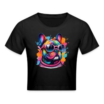 Art coloré de bouledogue Français - Crop top - noir - Devant - Marisol (170cm)