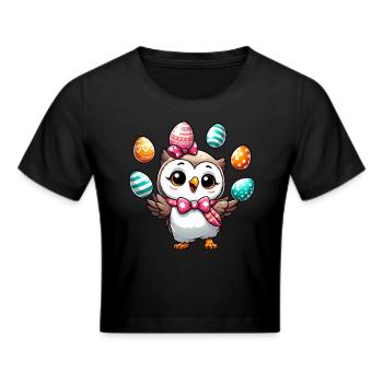 Ostern Ei Eule Jonglieren - Frauen Cropped T-Shirt - Schwarz - Vorne - Marisol (170cm)