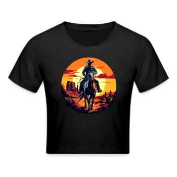 Cowboy Pferd Wild West Western Reiten Wildnis USA - Frauen Cropped T-Shirt - Schwarz - Vorne - Marisol (170cm)