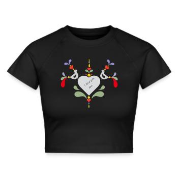 Ungarische Volkskunst als Druck in Pastellfarben - Frauen Cropped T-Shirt - Schwarz - Vorne - Marisol (170cm)