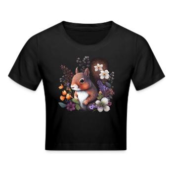 Niedliches Eichhörnchen Blumen, Einheimische Tiere - Frauen Cropped T-Shirt - Schwarz - Vorne - Marisol (170cm)