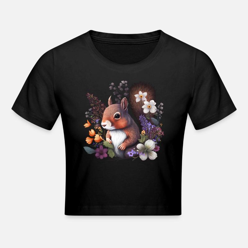 Fleurs d’écureuil mignonnes, animaux indigènes - Crop top - noir