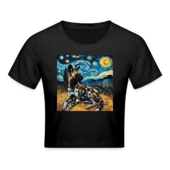 hyäne, van gogh, sternennacht - Frauen Cropped T-Shirt - Schwarz - Vorne - Marisol (170cm)