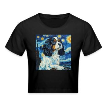 Cavalier King Charles Spaniel, Van Gogh - Cropped T-Shirt - zwart - Voor - Marisol (170cm)