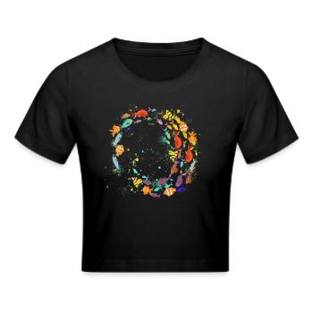 fischschwarm,fische,malerei,blau,tropische fische - Frauen Cropped T-Shirt - Schwarz - Vorne - Marisol (170cm)