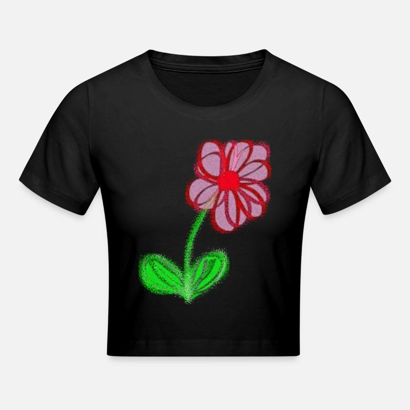 Fleur rouge peinte à la main pixel de fleur abstraite - Crop top - noir