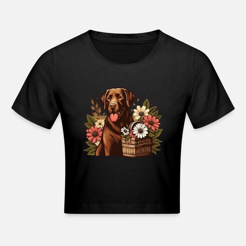Fleurs de base marron Labrador Retriever Cottage Core - Crop top - noir