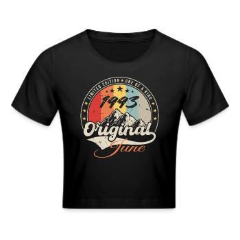 Juni 1993 Original 1993 Jubiläum 1993 Juni - Frauen Cropped T-Shirt - Schwarz - Vorne - Marisol (170cm)
