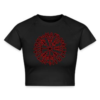 Wikinger Kompass Vegvisir I - Frauen Cropped T-Shirt - Schwarz - Vorne - Marisol (170cm)