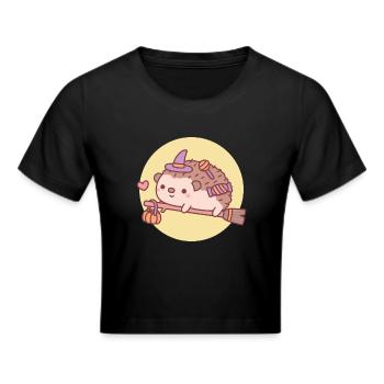 Süße Igelhexe auf Flying Broom Halloween - Frauen Cropped T-Shirt - Schwarz - Vorne - Marisol (170cm)