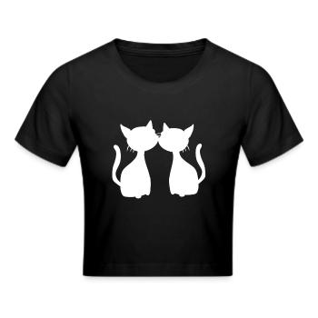 zwei Katzen Symbol Freunde Katze - Frauen Cropped T-Shirt - Schwarz - Vorne - Marisol (170cm)
