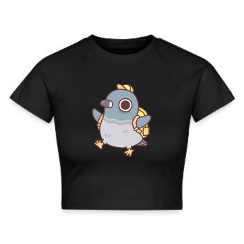 Niedliche kleine Taube mit gelbem Schulranzen - Frauen Cropped T-Shirt - Schwarz - Vorne - Marisol (170cm)