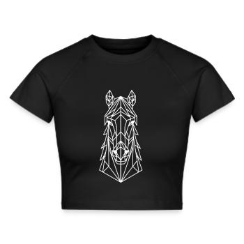 Geometrischer Pferdekopf Linienkunst - Frauen Cropped T-Shirt - Schwarz - Vorne - Marisol (170cm)