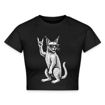Metal Musik Rock Musik Lynx Funny Retro Rock Vibes - Frauen Cropped T-Shirt - Schwarz - Vorne - Marisol (170cm)