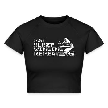 Biker Motorrad Goldwing Spruch für Bikertreff - Frauen Cropped T-Shirt - Schwarz - Vorne - Marisol (170cm)