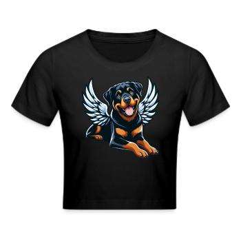 Süßer Rottweiler Engel Comic-Stil - Frauen Cropped T-Shirt - Schwarz - Vorne - Marisol (170cm)