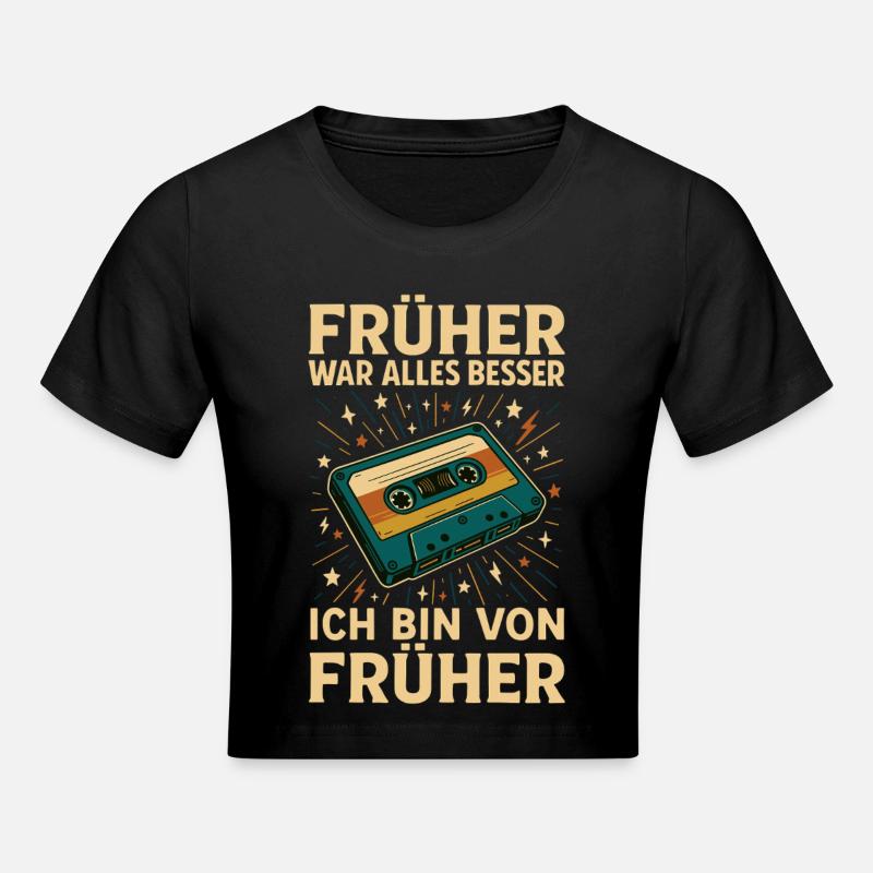 Retro Cassette Design for Nostalgia - Cropped T-Shirt - black