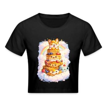 Paradis des crêpes de Kawaii Corgi - Crop top - noir - Devant - Marisol (170cm)