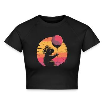 Koala mit Luftballon Vintage Silhouette - Frauen Cropped T-Shirt - Schwarz - Vorne - Marisol (170cm)