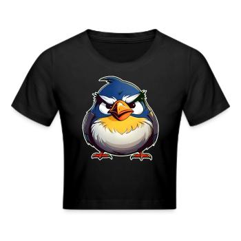 Kleiner grimmiger dicker Vogel - Frauen Cropped T-Shirt - Schwarz - Vorne - Marisol (170cm)