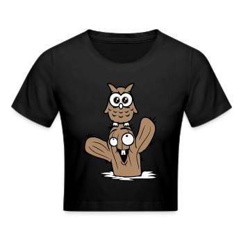 hibou cactus désert 2 amis équipe heureuse dessin animé - Crop top - noir - Devant - Marisol (170cm)