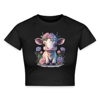 Kuh - Frauen Cropped T-Shirt - Schwarz - Vorne - Marisol (170cm)