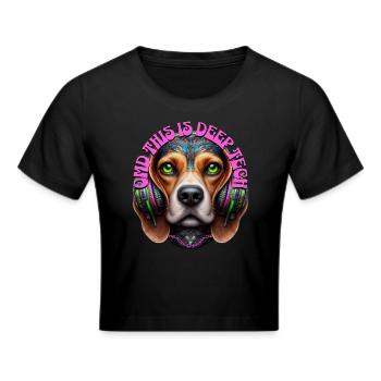 OMD THIS IS DEEP TECH -Cute Beagle with Headphones - Cropped T-Shirt - black - Front - Marisol (170cm)