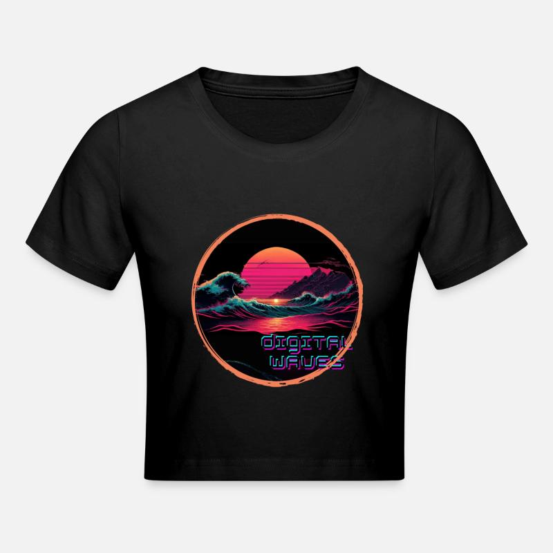 Digital Waves - Cropped T-Shirt - black
