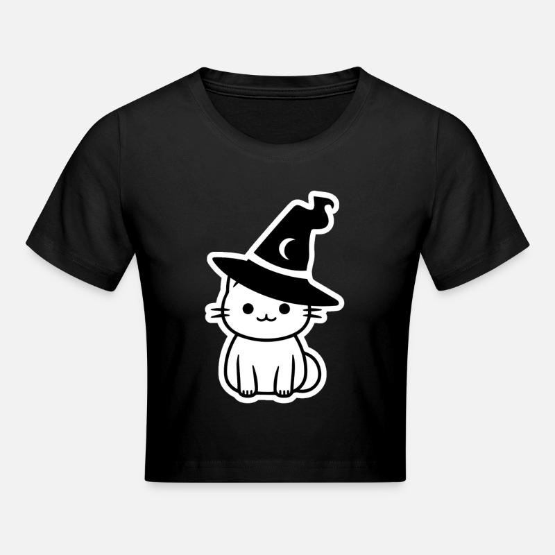 Chat sorcière d'halloween noir et blanc - Crop top - noir