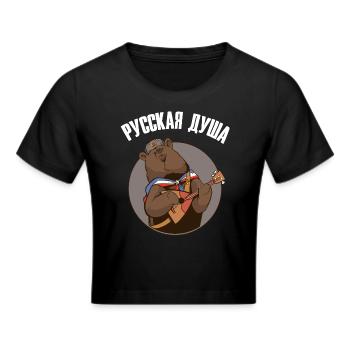Russischer Bär mit Balalaika Russische Flagge - Frauen Cropped T-Shirt - Schwarz - Vorne - Marisol (170cm)