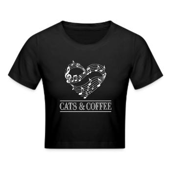 Ich liebe Katzen und Kaffee - Frauen Cropped T-Shirt - Schwarz - Vorne - Marisol (170cm)