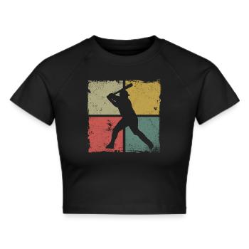 Baseball Fan Retro Vintage Batter - Cropped T-Shirt - black - Front - Marisol (170cm)