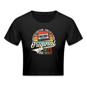 48. Geburtstag Mann März Jahrgang 1975 Kassette - Frauen Cropped T-Shirt - Schwarz - Vorne - Marisol (170cm)