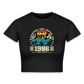 Juni 1986. Geburtstagsgeschenk Juni 1986. Juni. - Frauen Cropped T-Shirt - Schwarz - Vorne - Marisol (170cm)