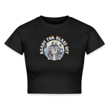 Ready For Blast Off Cosmonaut Spaceship - Cropped T-Shirt - black - Front - Marisol (170cm)
