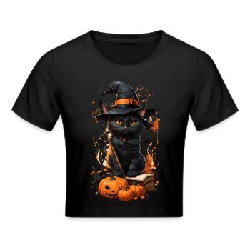 Chat enchanté d’Halloween: manche à balai magique - Crop top - noir - Devant - Marisol (170cm)