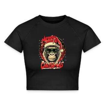 Xmas Gorilla Cristmas Frohe Weihnachten - Frauen Cropped T-Shirt - Schwarz - Vorne - Marisol (170cm)