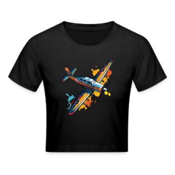 Model Airplane Pilot Airplane Hobby Design - Cropped T-Shirt - black - Front - Marisol (170cm)