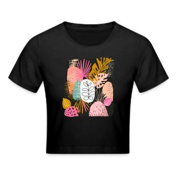 Bunte Tropische Blätter Abstrakte Kunst - Frauen Cropped T-Shirt - Schwarz - Vorne - Marisol (170cm)