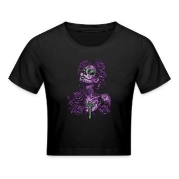 Mystisk Catrina med kors for Dia de los Muertos - Cropped T-Shirt - sort - Foran - Marisol (170cm)